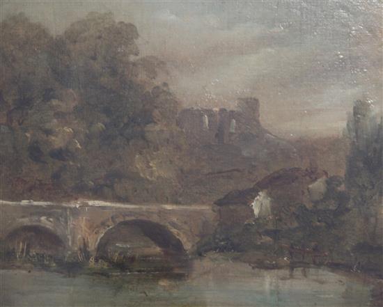 Circle of John Constable (1776-1837) Old castle near Bakewell, Derbyshire, 8.5 x 10.5in.